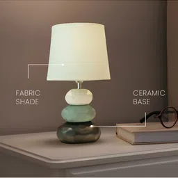 Magik Off White Ceramic Contemporary Frusturical Shaped Table Lamp With Bulb image 4