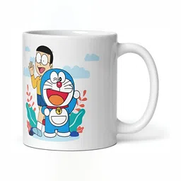 Mr UVD White & Blue Cartoon Characters Printed Ceramic Glossy Cups- 350 ml image 2