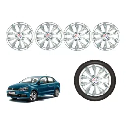 Auto Pearl Sil06_R Press Type Car Wheel Cover with Retention Ring 355.6 mm(14 Inch) Glossy Silver for Volkswagen Ameo 1.0 MPI Comfortline Petrol (Set of 4)-picture-32