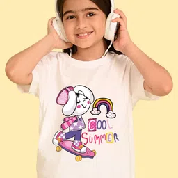 NUSYL Girls Graphic Printed Round Neck Cotton Oversized T-shirt-image-90