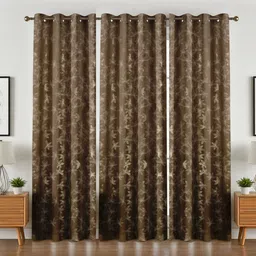 GEET CREATIONS Brown Set of 3 Floral Room Darkening Long Door Curtain-picture-39