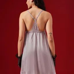 Clovia Satin Padded Cups And Adjustable Strap With Designer Back Babydoll Lavender image 4