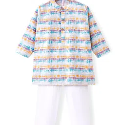 Babyhug 100% Cotton Full Sleeves Kurta With Payjama Set With Ikat Print - White-picture-13
