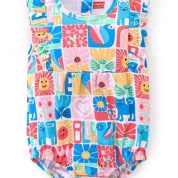 Babyhug 100% Cotton Knit Interlock Sleeveless Onesie With Floral & Animals Print - Multicolour-picture-26