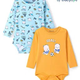 Babyoye 100% Cotton Knit With Eco- Jiva Finish Full Sleeves Onesies with Bear Print Pack of 2 - Blue & Yellow-picture-35