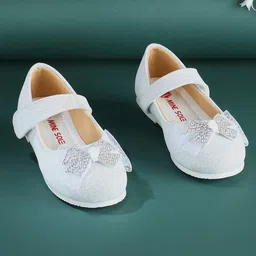 Mine Sole Bow Applique Detailed & Stones Embellished Ballerinas With Velcro Closure - Silver-picture-21