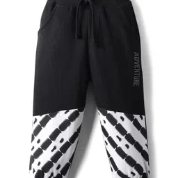 Babyhug French Terry Knit Full Length Lounge Pants with Adventure Text Print - Black-picture-27