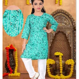 Pehanaava Cotton Woven Three Fourth Sleeves Bandhani Printed Tie Dye Kurta Pant Set - Green-picture-12