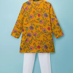 Pine Kids Cotton Woven Full Sleeves Kurta Pajama Set With Floral Print - Mustard-picture-18