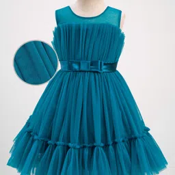 Mark & Mia Woven Sleeveless Party Dress with Bow & Frill Detailing - Teal Blue-picture-18