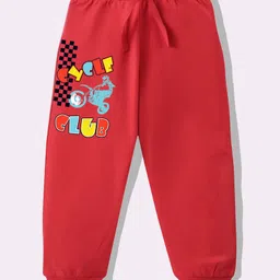KAVEE Pure Cotton Knit Biowashed Full Length Cycle Club Text Printed Lounge Pants - Red-picture-13