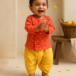 Somersault Cotton Woven Full Sleeves Bandhani Printed Dhoti Kurta Set - Red-picture-11