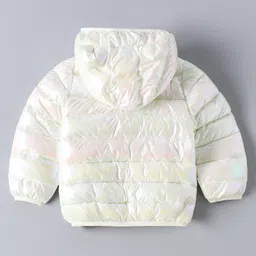 Kookie Kids Full Sleeves Padded Holographic Hoodie with Kangaroo Pockets -  White image 2