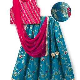 EARTHY TOUCH Viscose Woven Sleeveless Floral & Sequinned Embroidered Choli Lahenga Set with Dupatta - Dark Pink image 2