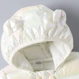 Kookie Kids Full Sleeves Padded Holographic Hoodie with Kangaroo Pockets -  White image 3