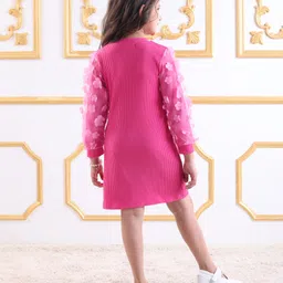 Mark & Mia Full Sleeves Frock with Floral Applique - Fucshia image 3