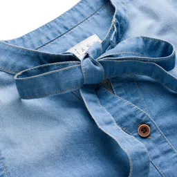 arias by lara dutta Arias Cotton Woven Full Sleeves Denim Washed Shirt with Bow Tie Up - Blue image 3
