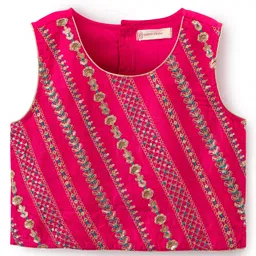 EARTHY TOUCH Viscose Woven Sleeveless Floral & Sequinned Embroidered Choli Lahenga Set with Dupatta - Dark Pink image 3