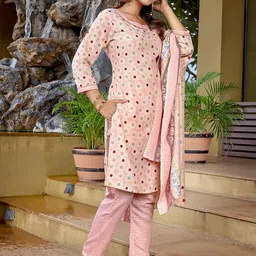 Royal Export Geometric Printed Gotta Patti Straight Kurta With Trousers & Dupatta image 3