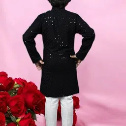 Qtsy Boys Floral Embroidered Regular Mirror Work Pure Cotton Kurta with Pyjamas image 4