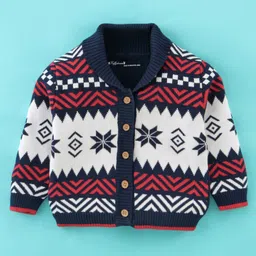 ToffyHouse Cotton Full Sleeves Shirt & Trouser Set with Cardigan Intarsia Design - Red & White image 4