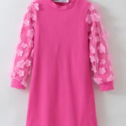 Mark & Mia Full Sleeves Frock with Floral Applique - Fucshia image 4