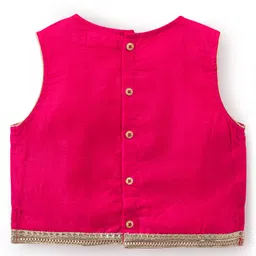 EARTHY TOUCH Viscose Woven Sleeveless Floral & Sequinned Embroidered Choli Lahenga Set with Dupatta - Dark Pink image 4