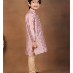 Superminis Silk Woven Full Sleeves Gota Lace Embellished Kurta & Pyjama Set - Pink image 5