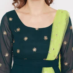 PANIT Women Green Embellished Maxi Dress With Dupatta image 2