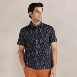 Fabindia Blue Cotton Ikat Shirt-image-57