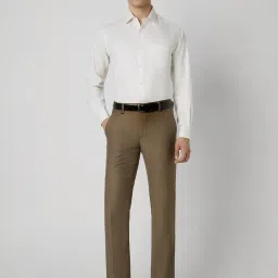 Van Heusen Cream Cotton Regular Fit Texture Shirt image 5