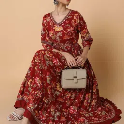 showoffff SHOWOFF Maroon Cotton Printed Anarkali Kurta image 5