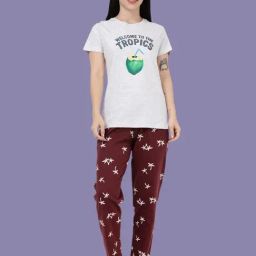 Kryptic Maroon & White Relaxed Fit Printed Night Suit-picture-37