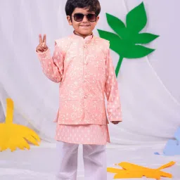 VASTRAMAY Boys Peach Cotton Printed Indowestern image 5