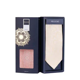 PELUCHE Peach-Coloured & White Woven Design Broad Tie image 3