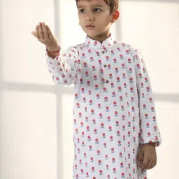 VASTRAMAY Boys White Cotton Floral Full Sleeves Kurta Sets image 5