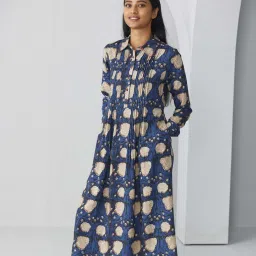 Ancestry Blue Printed A-Line Dress image 5