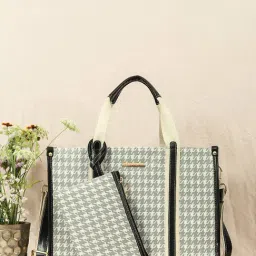 Bagsy Malone Grey & Black Textured Medium Tote Handbag with Pouch-image-87