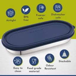 Magnus Easy Lock Oval Dark Blue Stainless Steel Container with Leakproof Lid 450 ml image 5