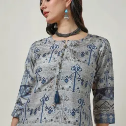 Soch Grey Printed Straight Kurta image 5