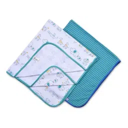 MiArcus Green, White & Blue Cotton 200 GSM Wraps (0-12 Month) - Set of 2-picture-37