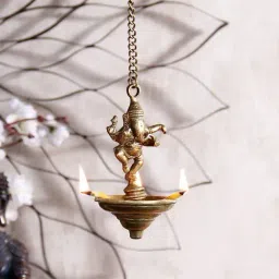 eCraftIndia Brass Dancing Ganesha Hanging 3 Oil Wick Diya-image-88