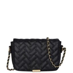 Accessorize London Women's Faux Leather Black Quinn Quilted Woven Chain Sling Bag-picture-8