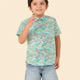 Fabindia Kids Blue Cotton Printed Shirt-image-48