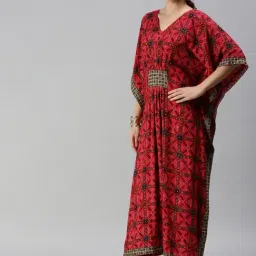 SHOWOFF Pink Cotton Bandhani Ankle Length Kaftan Kurta-image-17