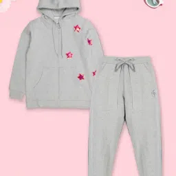 Kiddopanti Girls Grey Melange Applique Track Suit-picture-19
