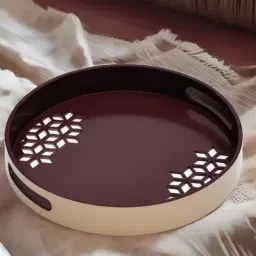 @home Nilkamal Brown & Beige Mdf Wooden Round Tray-image-40