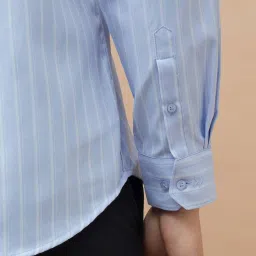 Code By Lifestyle Light Blue Regular Fit Striped Shirt image 5