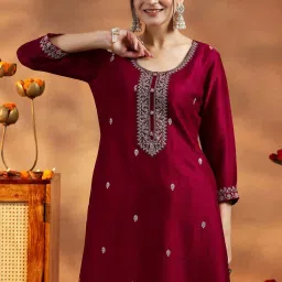 Libas Maroon Embroidered Straight Kurta image 5