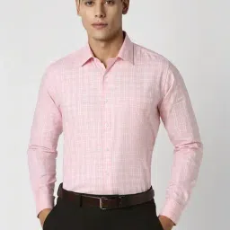 Van Heusen Pink Cotton Slim Fit Checks Shirt-picture-18